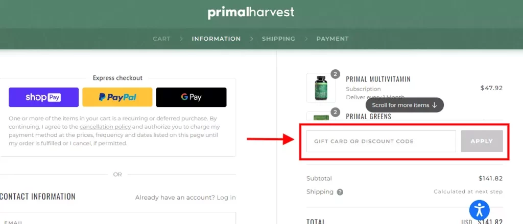 Primal Harvest Offer